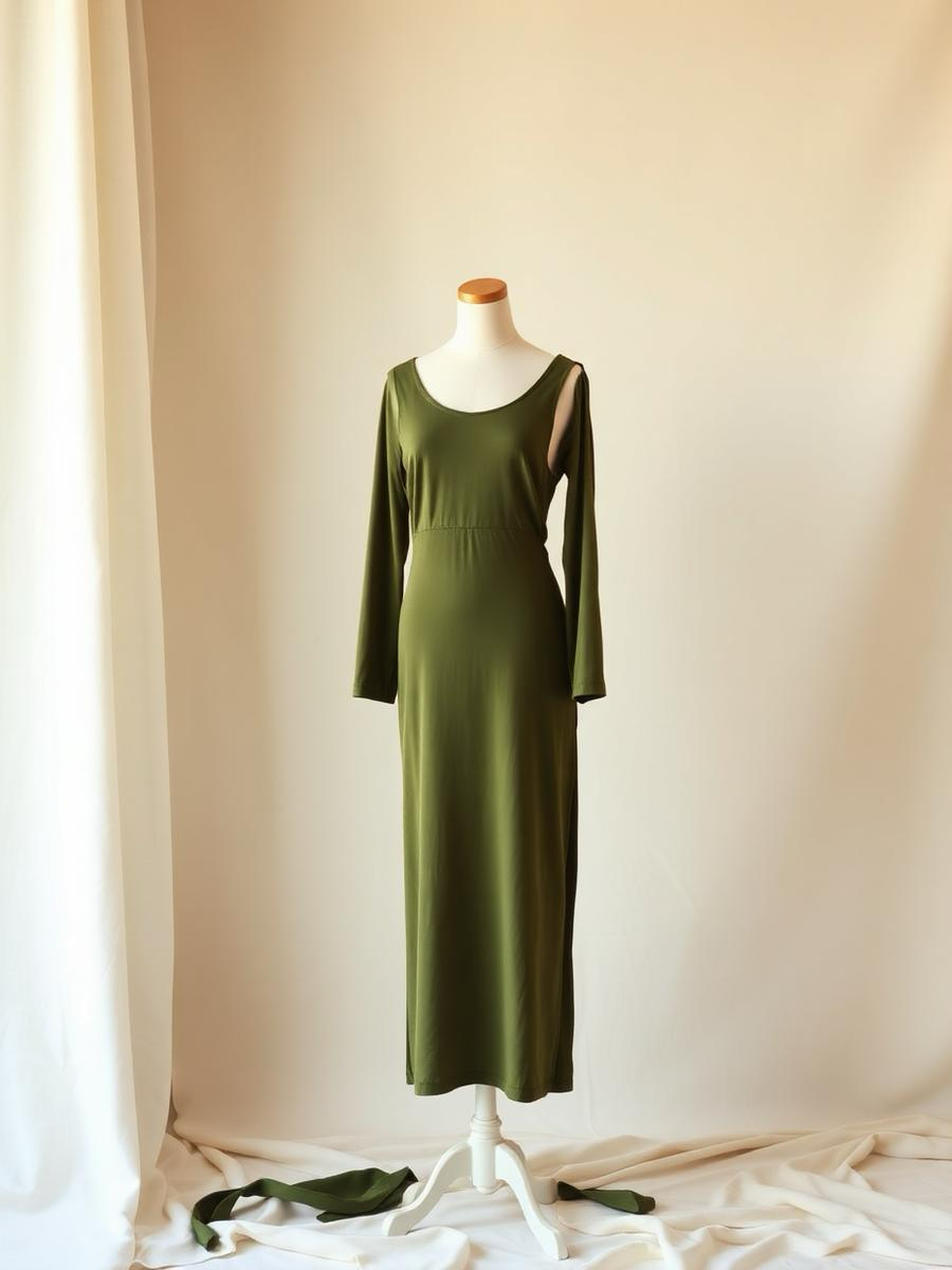 A navy shirt dress on a hanger