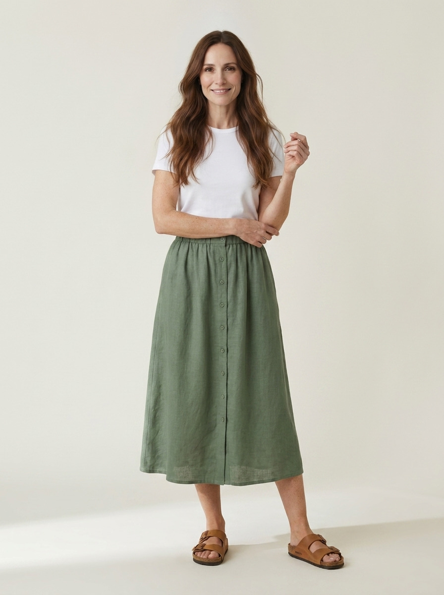 Effie Linen Skirt · Morning Sage