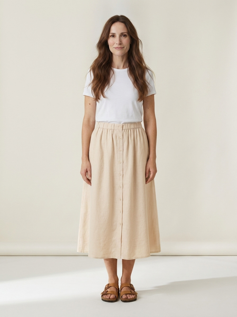 Effie Linen Skirt · Morning Stone