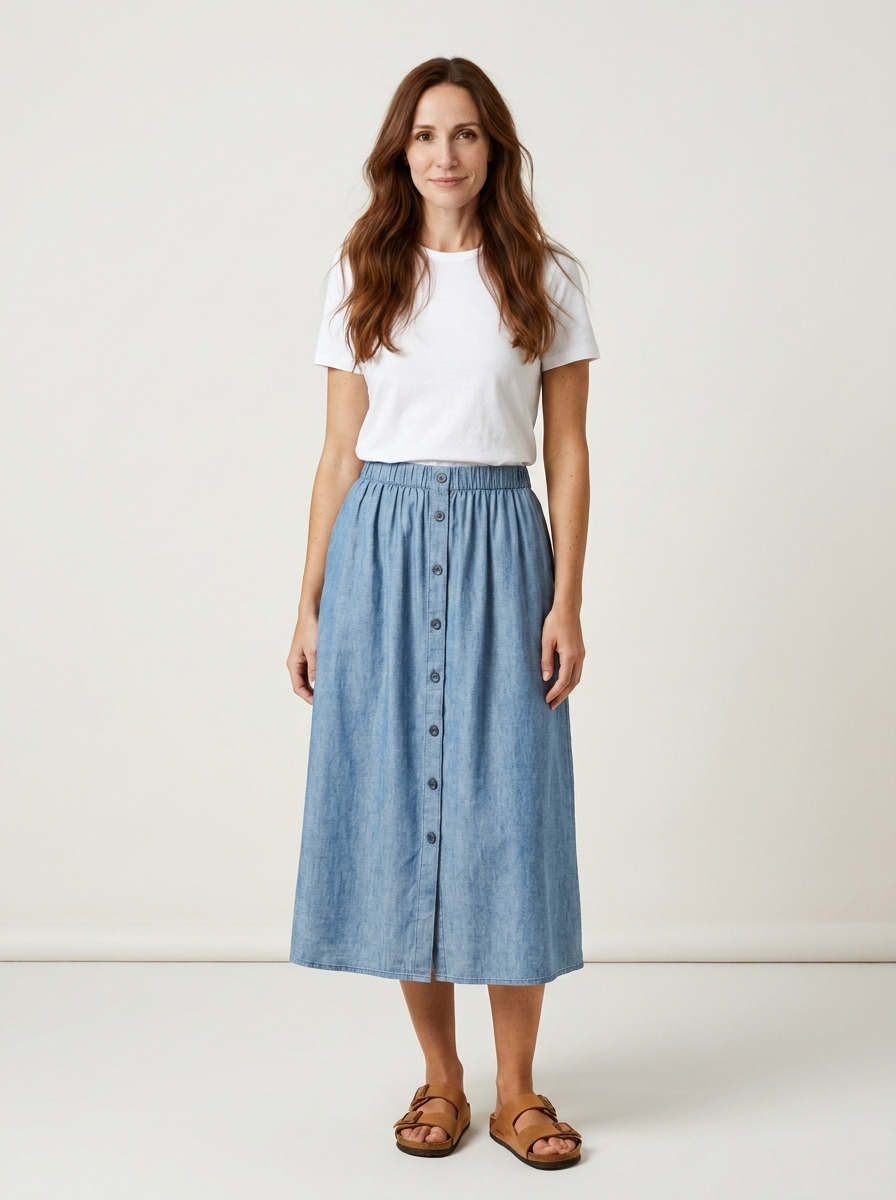 Nellie Chambray Skirt · Mid Denim