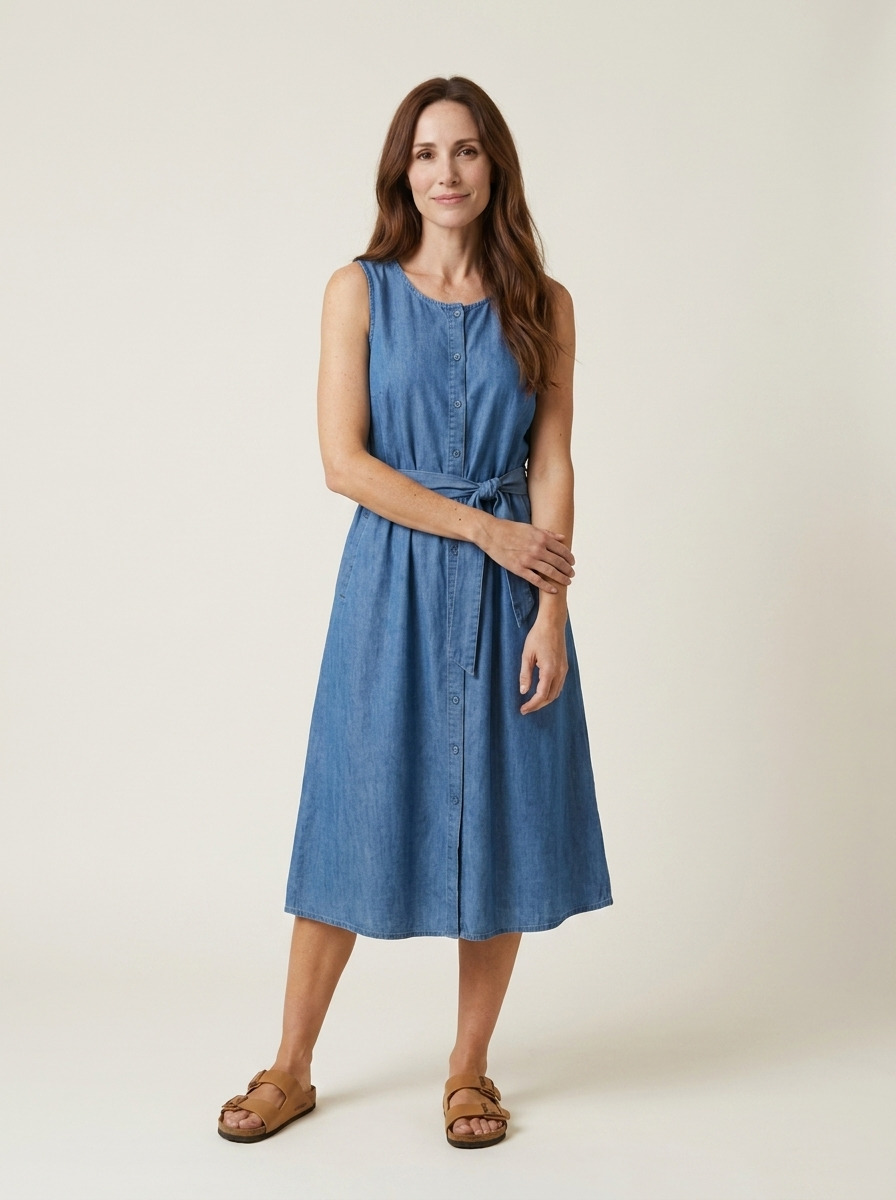 Cassie Chambray Dress · Mid Denim