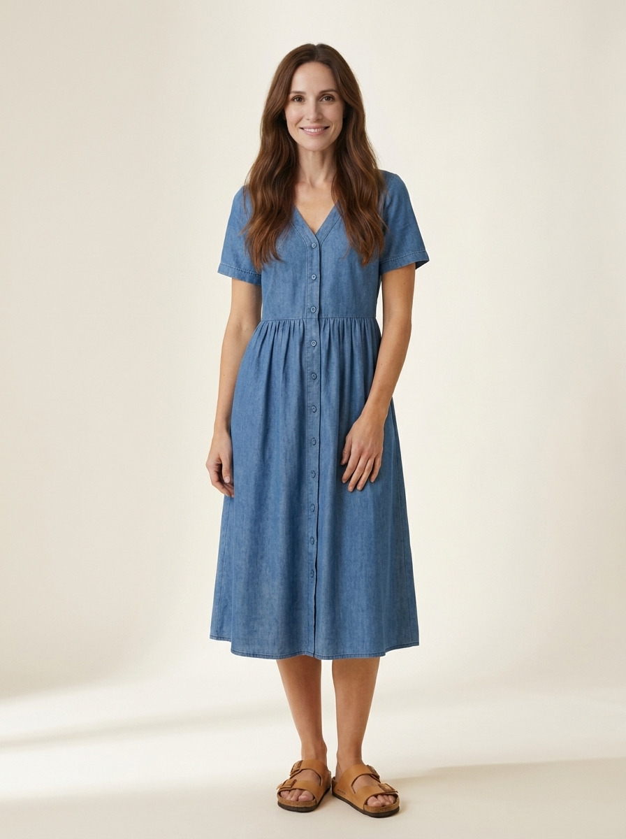 Wrennie Chambray Dress · Mid Denim