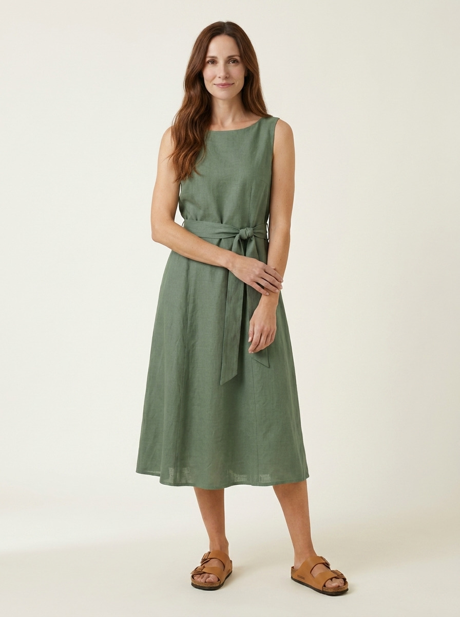 Winnie Belted Dress · Morning Sage